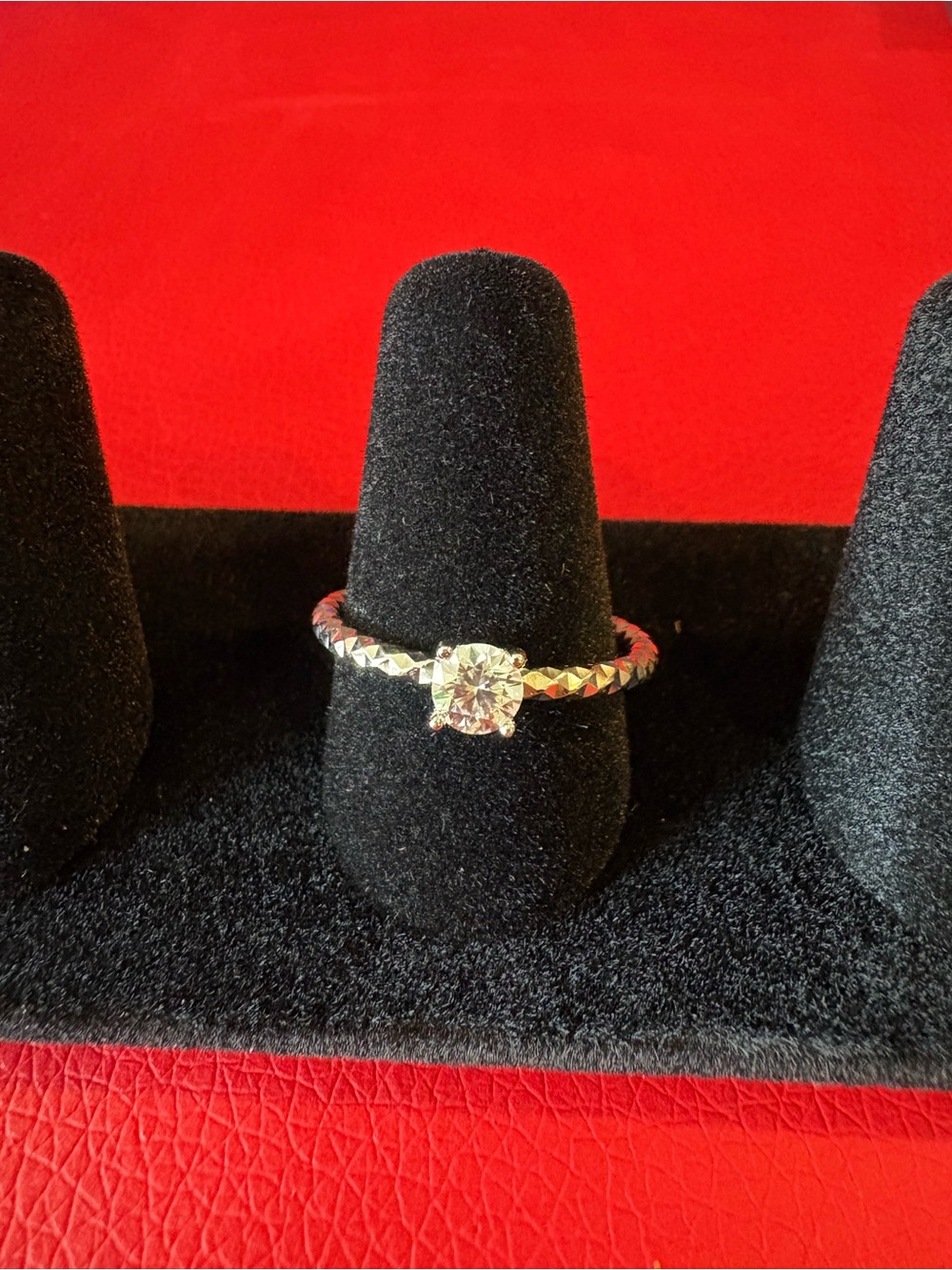 Sparkling Silver Solitaire Diamond Moissanite Ring with Faceted Band in Silver